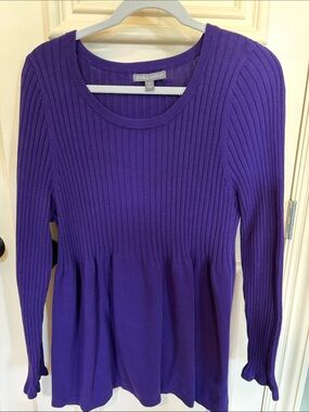 Jessica London Purple Ribbed Peplum Sweater Top
